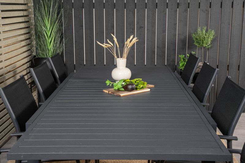 Venture Home Santorini & Marbella Matstolar 8-pack Svart + Rektangulärt Matbord 160 x 100 Svart