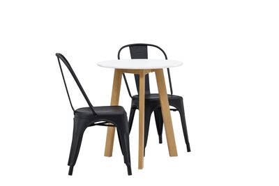 Venture Home Tempe & Leonora Matstolar 2 st Svart + Runt Matbord ⌀65 Vit