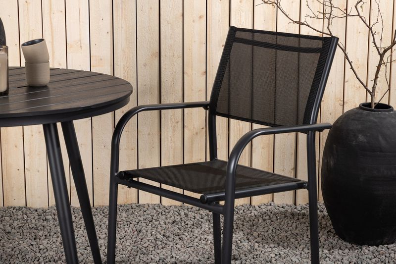 Venture Home Break & Santorini Runt Matbord ⌀90 Svart + 2 st Matstolar Svart