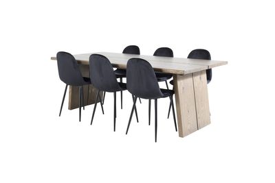 Venture Home Logger & Polar Rektangulärt Matbord 210 x 100 Natur + 6 st Matstolar Svart