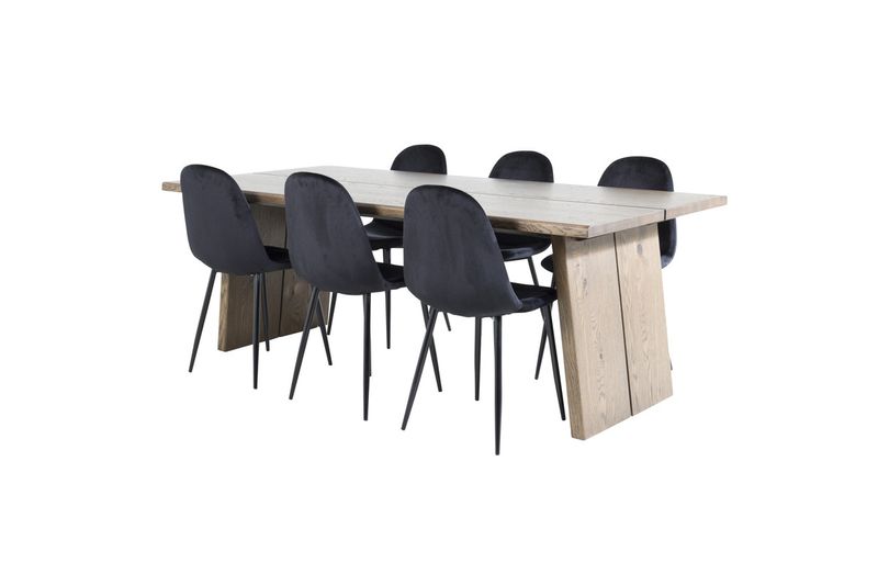 Venture Home Logger & Polar Rektangulärt Matbord 210 x 100 Natur + 6 st Matstolar Svart