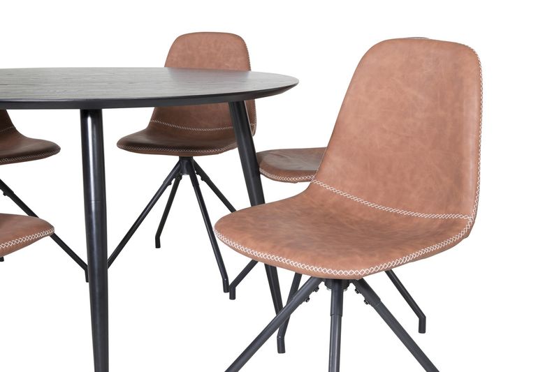 Venture Home Dipp & Polar Runt Matbord ⌀115 Svart + 6 st Matstolar Brun