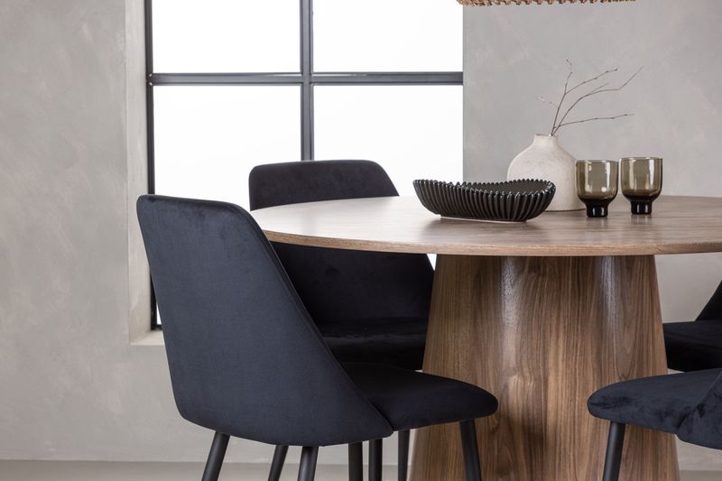 Venture Home Lanzo & Night Runt Matbord ⌀120 Natur + 4 st Matstolar Svart