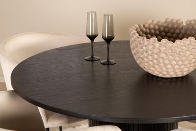 Venture Home Berit & Bianca 4 st Matstolar Beige + Runt Matbord ⌀110 Svart