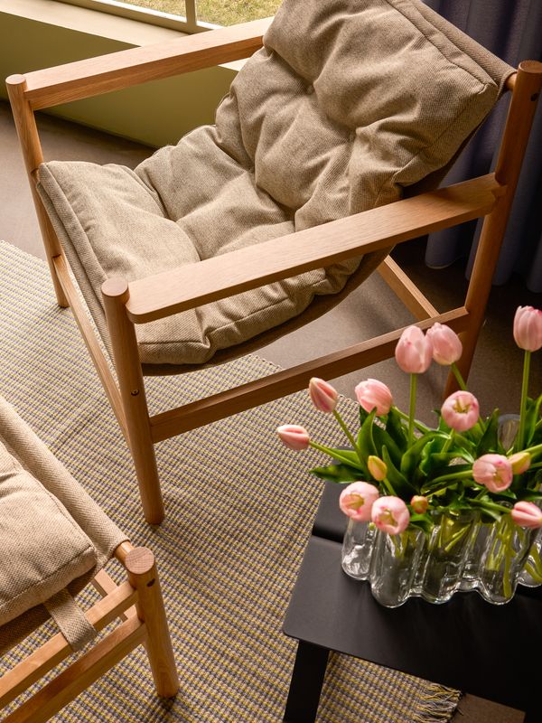Hübsch Heritage Fåtölj med fotpall Natur/Beige