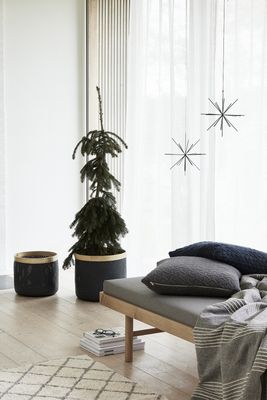 Hübsch Stribe Korg Svart/Natur (set om 2)