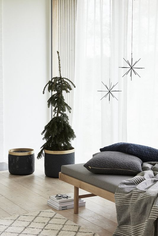 Hübsch Stribe Korg Svart/Natur (set om 2)