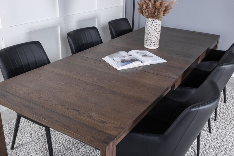 Venture Home Slider & Comfort Rektangulärt Matbord 170 x 95 Natur + Matstolar 6-pack Svart