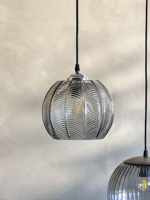 Bloomingville Adar Taklampa, Grå, Glas, Ø22xH20 cm
