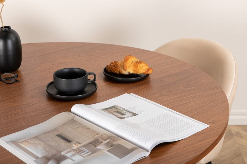 Venture Home Bianca & Velvet Runt Matbord ⌀110 Valnöt + 4 st Matstolar Beige