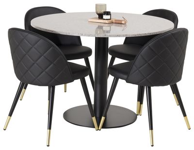 Venture Home Razzia & Velvet Runt Matbord ⌀106 Grå + 4 st Matstolar Svart