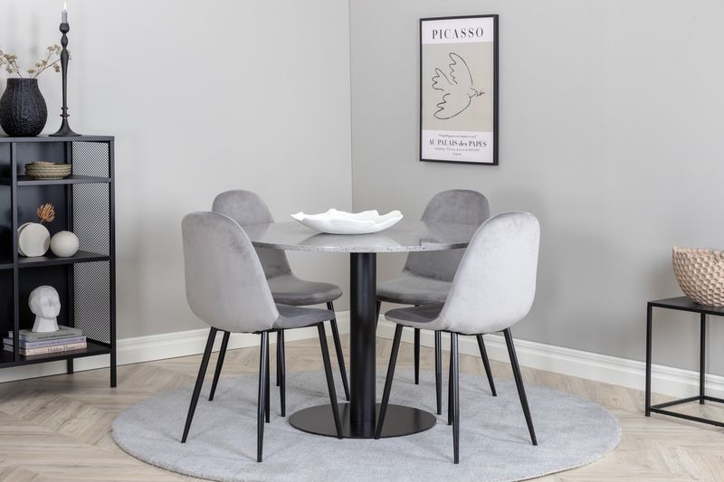 Venture Home Razzia & Polar Runt Matbord ⌀106 Grå + 4 st Matstolar Grå