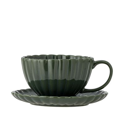 Bloomingville Latina Kopp w/Saucer, Grön, Stengods - 6-pack