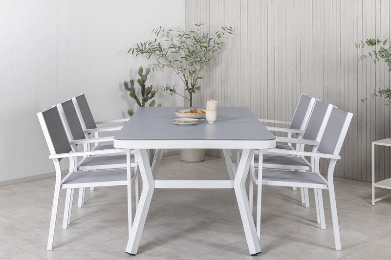 Venture Home Virya & Copacabana Rektangulärt Matbord 200 x 100 Vit + 6 st Matstolar