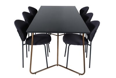 Venture Home Vault & Petra 6 st Matstolar Svart + Rektangulärt Matbord 190 x 90 Svart