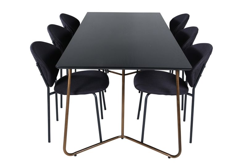 Venture Home Vault & Petra 6 st Matstolar Svart + Rektangulärt Matbord 190 x 90 Svart