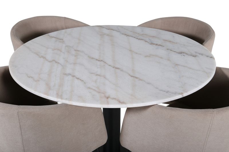 Venture Home Berit & Estelle 4 st Matstolar Beige + Runt Matbord ⌀106 Vit