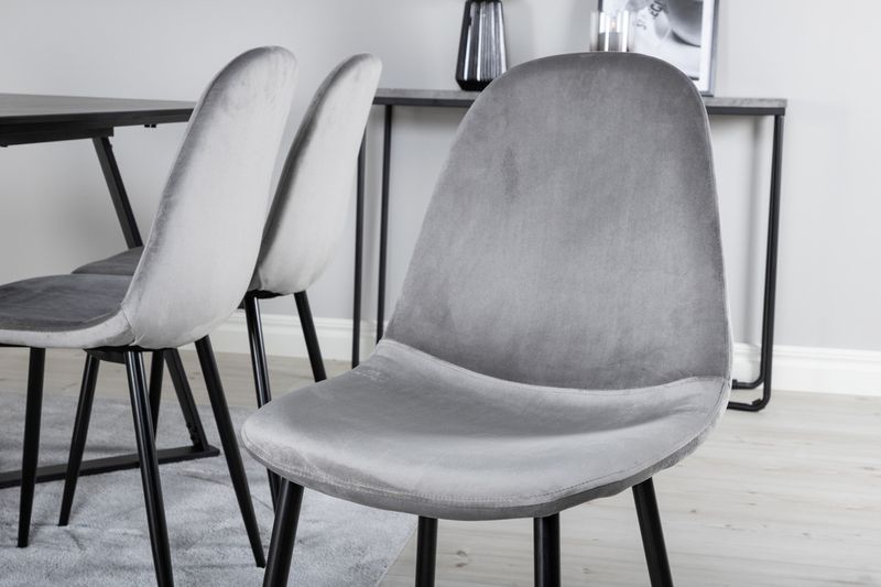 Venture Home Polar & Marina 6 st Matstolar Grå + Rektangulärt Matbord 180 x 90 Svart