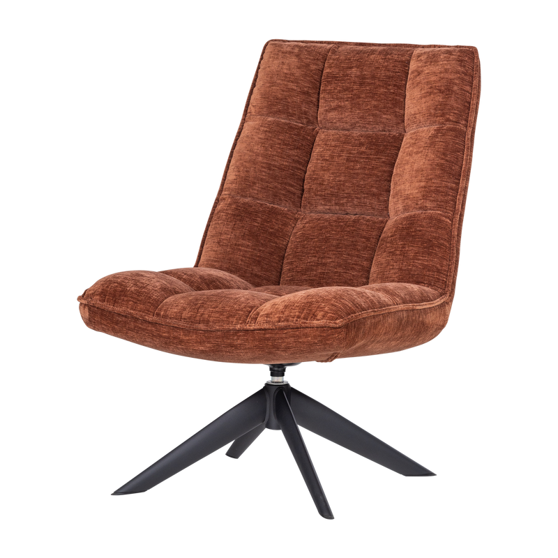 WOOOD Jouke Snurrfåtölj i Chenillestruktur Rostbrun