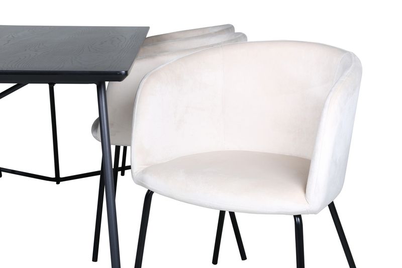 Venture Home Berit & Petra 6 st Matstolar Beige + Rektangulärt Matbord 190 x 90 Svart