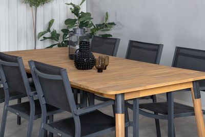 Venture Home Julian & Copacabana Rektangulärt Matbord 210 x 100 Natur + 6 st Matstolar Svart