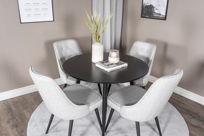 Venture Home Velvet Deluxe & Plaza 4 st Matstolar Grå + Runt Matbord ⌀100 Svart