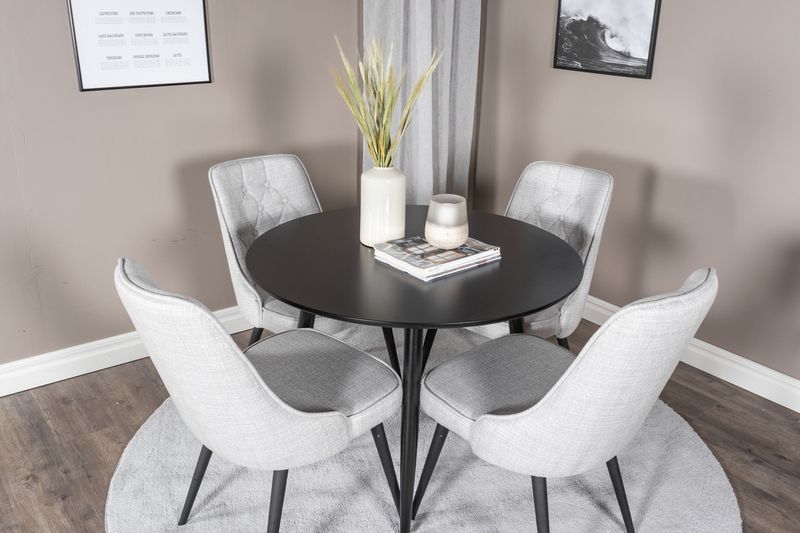 Venture Home Velvet Deluxe & Plaza 4 st Matstolar Grå + Runt Matbord ⌀100 Svart