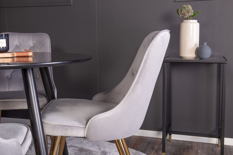 Venture Home Velvet Deluxe & Plaza 4 st Matstolar Grå + Runt Matbord ⌀100 Svart