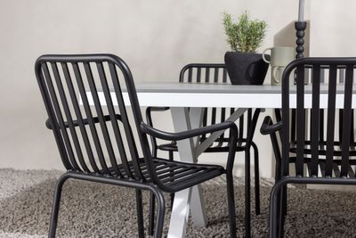 Venture Home Garcia & Peking Rektangulärt Matbord 200 x 100 Grå + 6 st Matstolar Svart