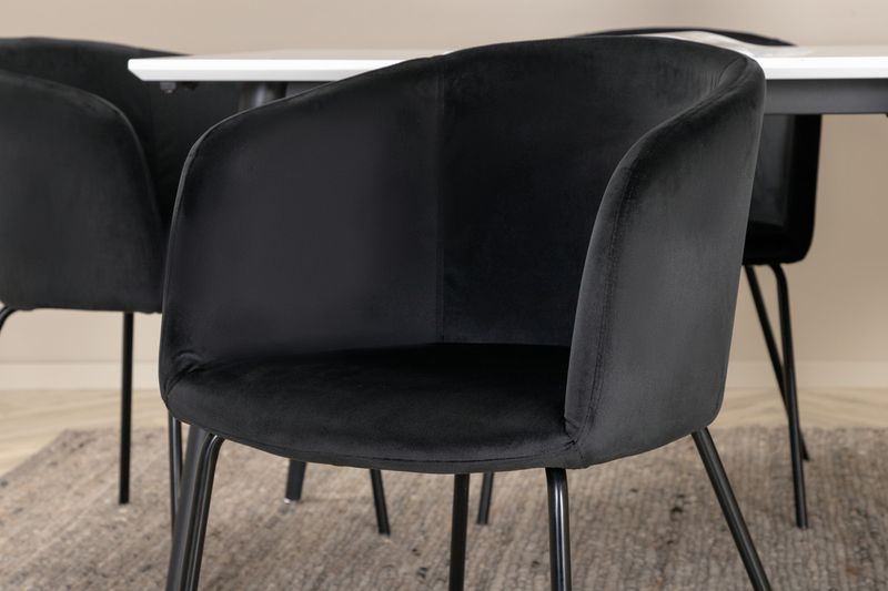 Venture Home Berit & Jimmy 6 st Matstolar Svart + Rektangulärt Matbord 195 x 90 Vit