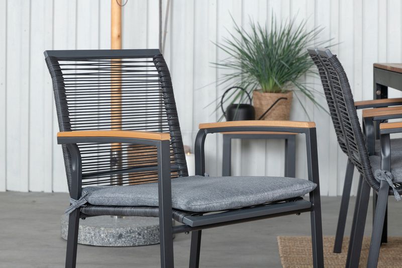 Venture Home Dallas & Bois 6 st Matstolar Svart + Rektangulärt Matbord 205 x 90 Natur