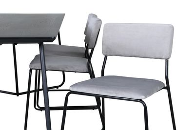 Venture Home Kenth & Petra 6 st Matstolar Grå + Rektangulärt Matbord 190 x 90 Svart