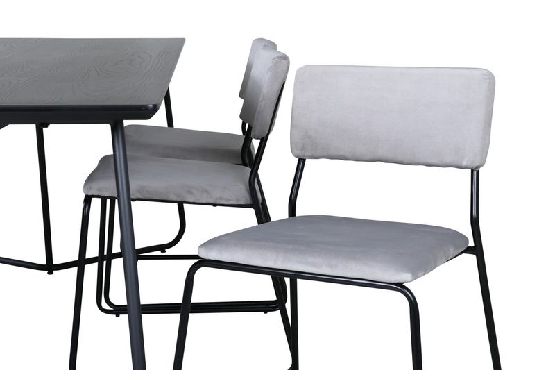 Venture Home Kenth & Petra 6 st Matstolar Grå + Rektangulärt Matbord 190 x 90 Svart