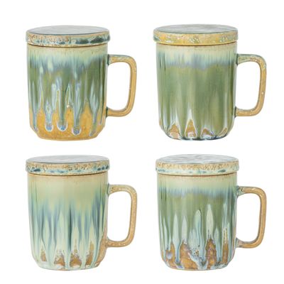 Creative Collection Yuma Mugg w/Lid and Strainer, Grön, Stengods - 6-pack