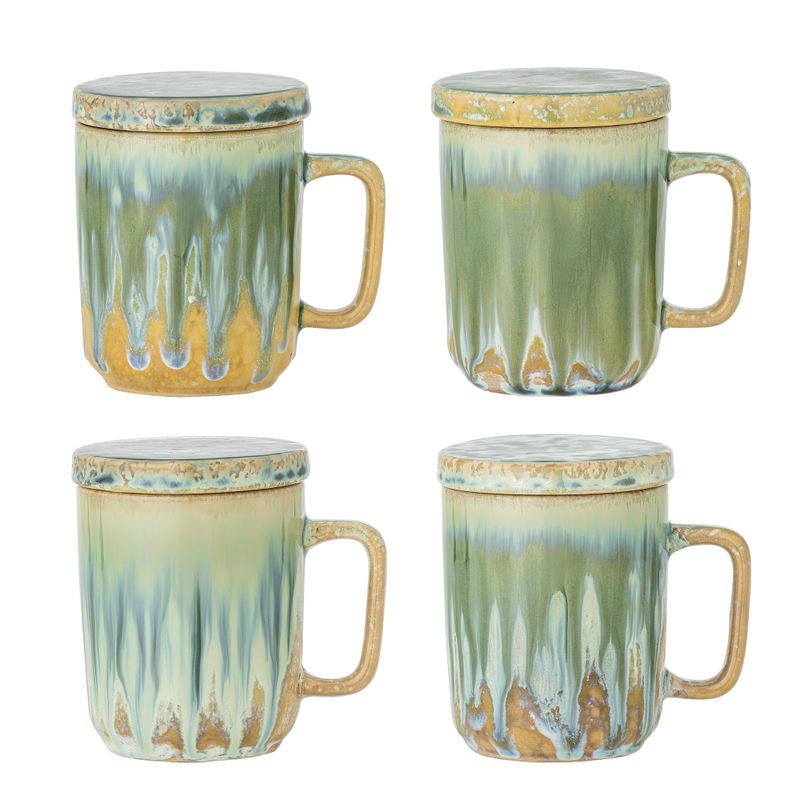 Creative Collection Yuma Mugg w/Lid and Strainer, Grön, Stengods - 6-pack