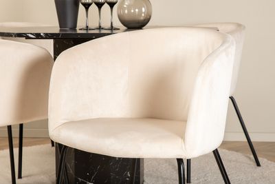 Venture Home Berit & Marbs 4 st Matstolar Beige + Runt Matbord ⌀110 Svart