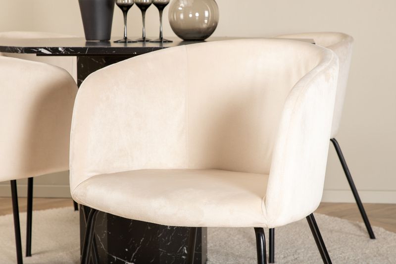 Venture Home Berit & Marbs 4 st Matstolar Beige + Runt Matbord ⌀110 Svart