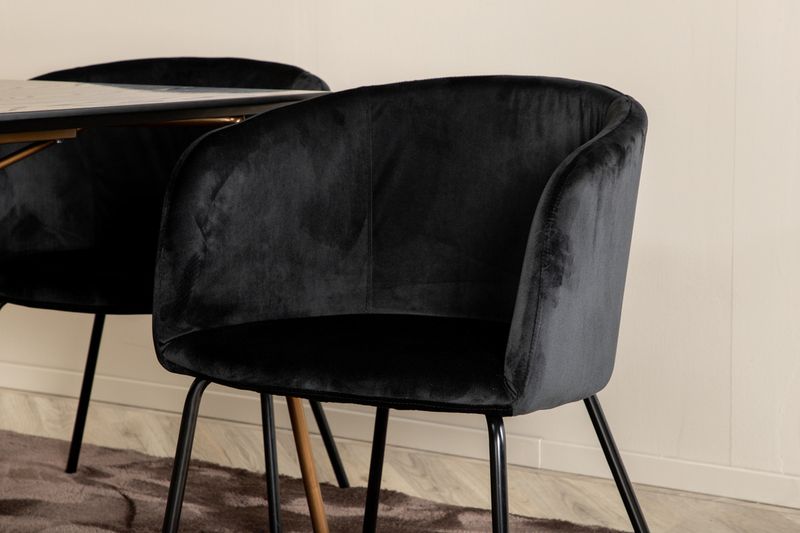 Venture Home Berit & Petra 6 st Matstolar Svart + Rektangulärt Matbord 190 x 90 Svart