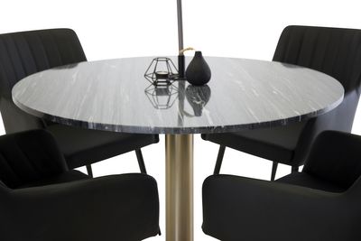 Venture Home Estelle & Comfort Runt Matbord ⌀106 Mörkgrå + 4 st Matstolar Svart