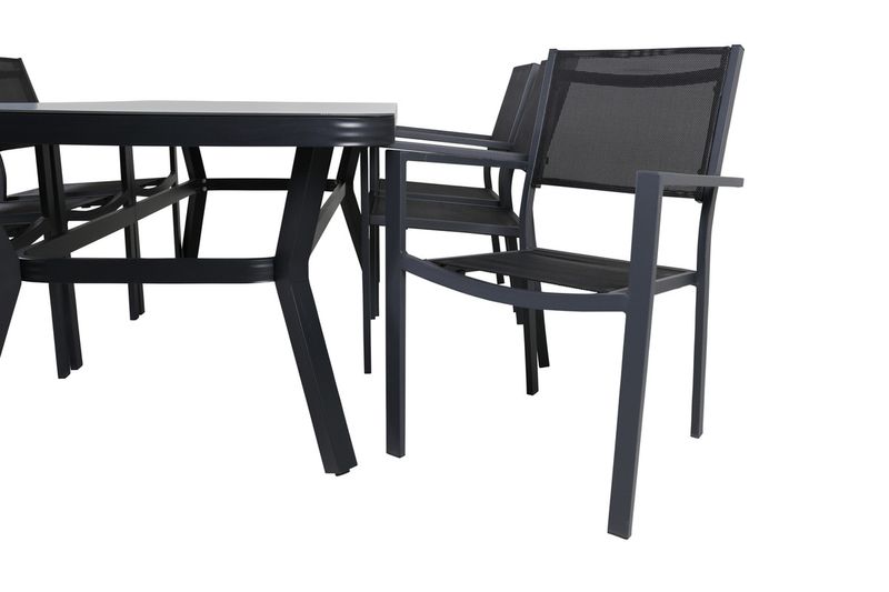 Venture Home Virya & Copacabana Rektangulärt Matbord 200 x 100 Svart + 6 st Matstolar Svart