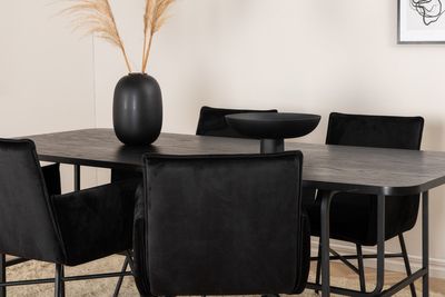 Venture Home Petra & Uno 4 st Matstolar Svart + Rektangulärt Matbord 200 x 90 Svart