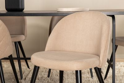 Venture Home Uno & Velvet Rektangulärt Matbord 200 x 90 Svart + 6 st Matstolar Beige