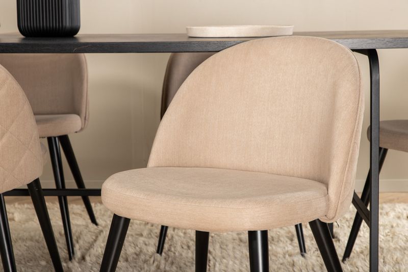 Venture Home Uno & Velvet Rektangulärt Matbord 200 x 90 Svart + 6 st Matstolar Beige