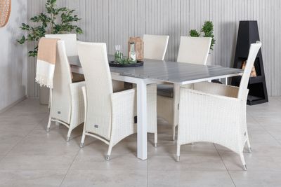 Venture Home Levels & Padova Rektangulärt Matbord 160 x 100 Vit + Reclinerstolar 6 st Vit