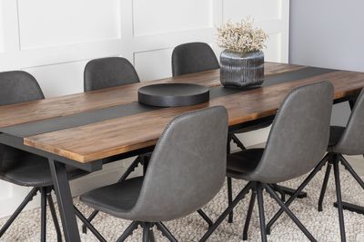 Venture Home Jakarta & Polar Rektangulärt Matbord 200 x 90 Svart + 6 st Matstolar Svart