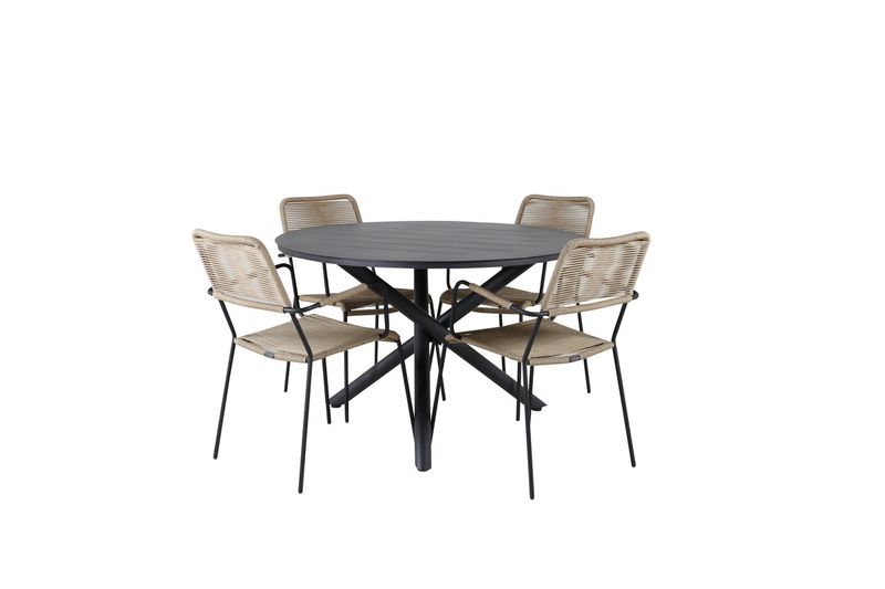 Venture Home Alma & Lindos Runt Matbord ⌀120 Svart + 4 st Matstolar Brun