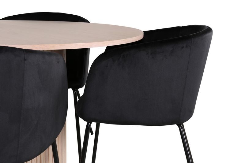 Venture Home Berit & Bianca 4 st Matstolar Svart + Runt Matbord ⌀110 Vitputsad