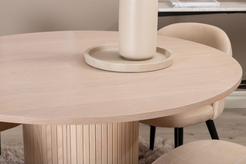 Venture Home Bianca & Velvet Runt Matbord ⌀110 Vitputsad + 4 st Matstolar Beige