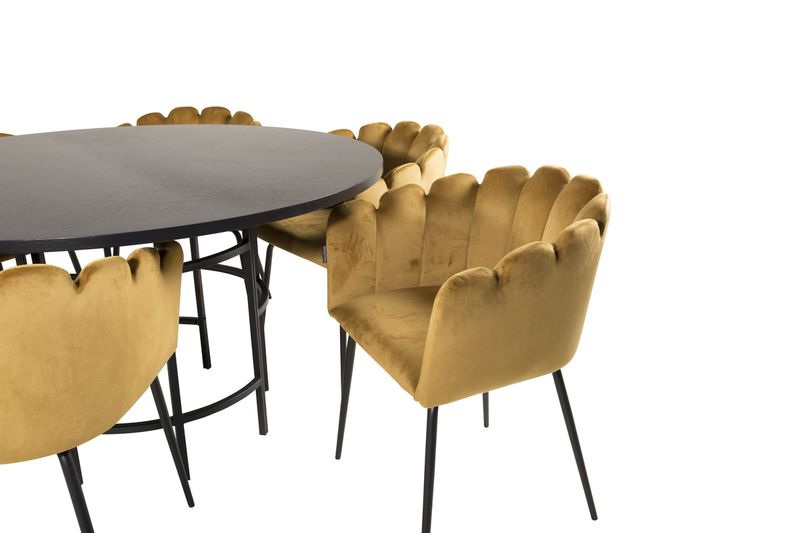Venture Home Limhamn & Copenhagen Matstolar Gul + Runt Matbord ⌀140 Svart