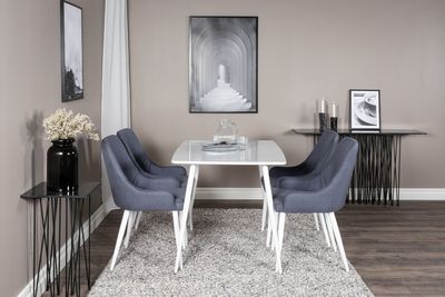 Venture Home Plaza & Polar 4 st Matstolar Blå + Rektangulärt Matbord 120 x 75 Vit
